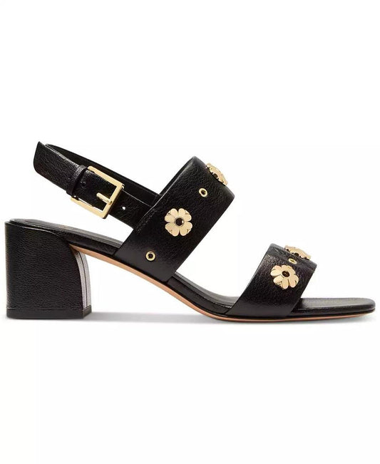 Women's Spade Flower Studded Block Heel Sandals