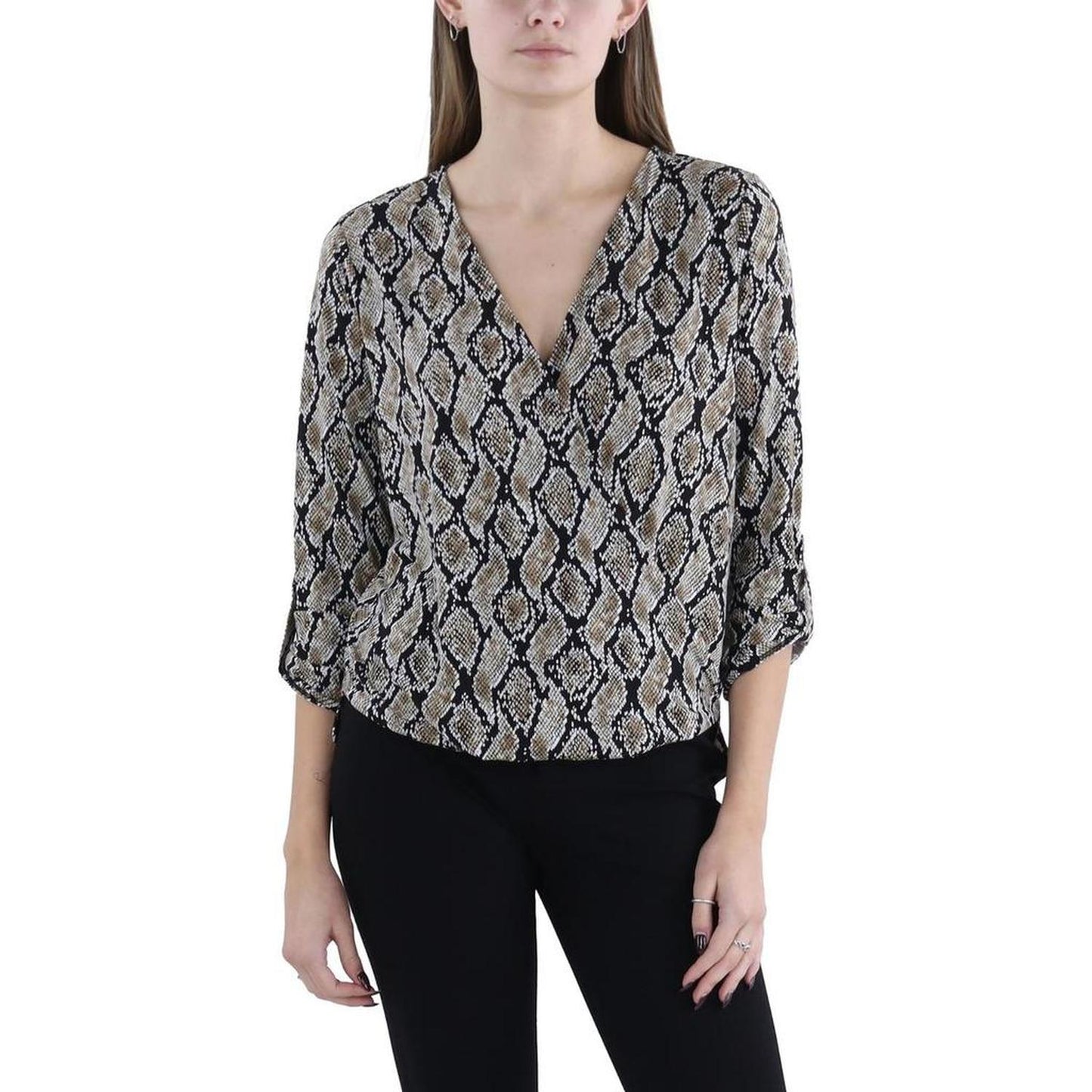 Womens Polyester Animal Print Wrap Top
