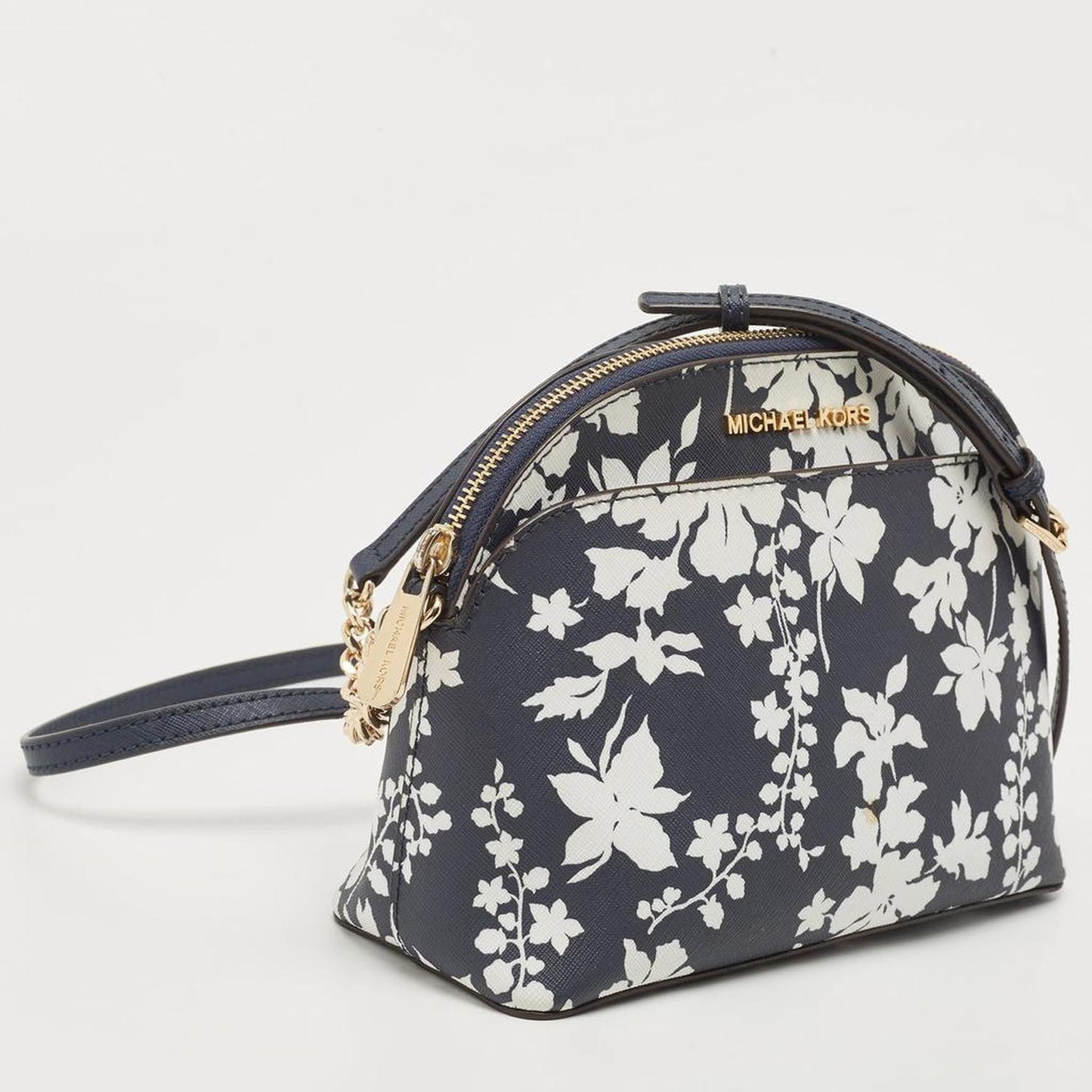 Michael Kors Navy Leather Floral Dome Crossbody Bag