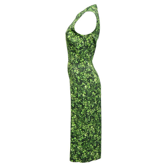 Printed Sheath Dress in Green Cotton