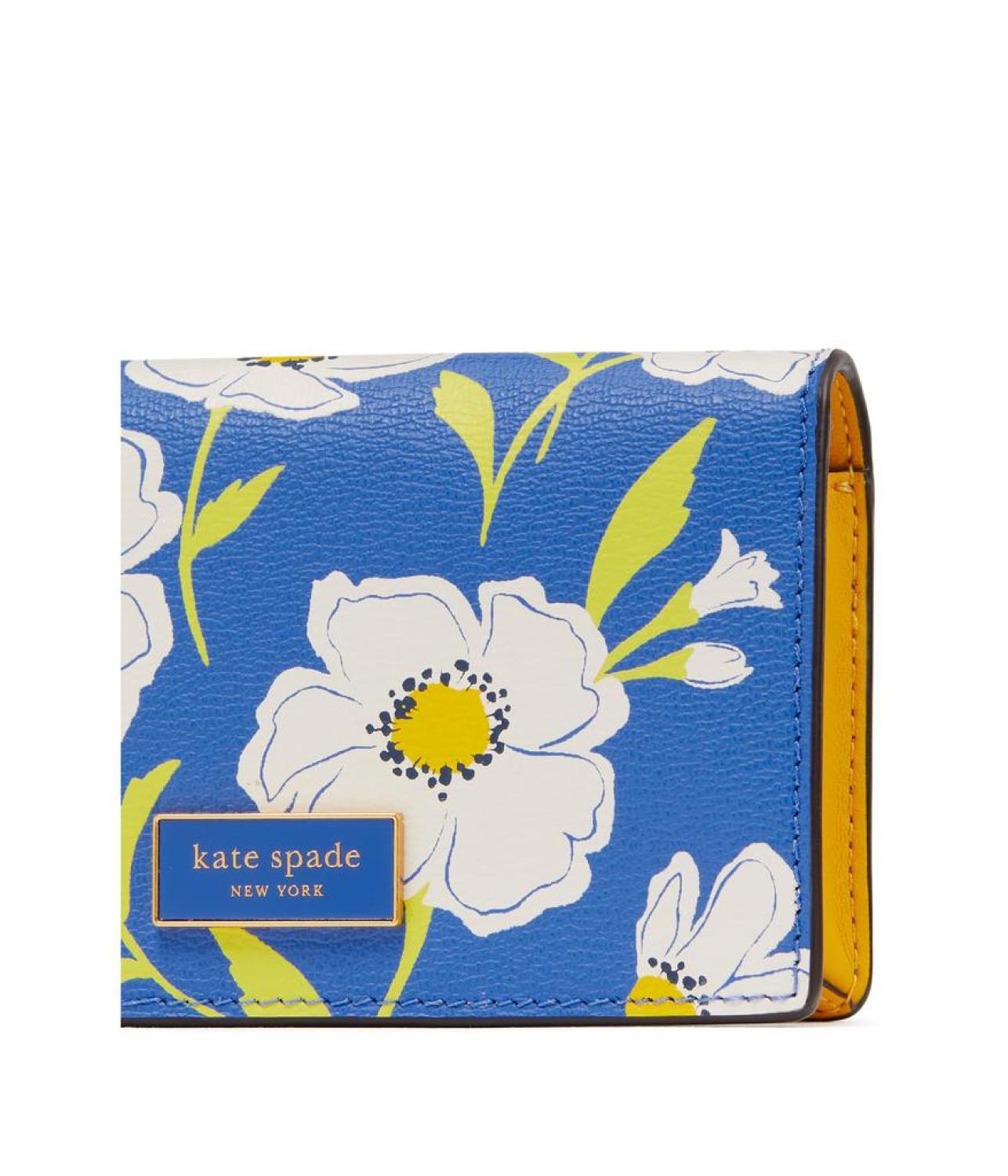 Katy Sunshine Floral Printed Textured Leather Small Bifold Snap Wallet