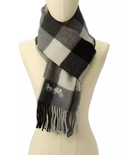 Women's Wool Checkered Fringe-Trim Scarf