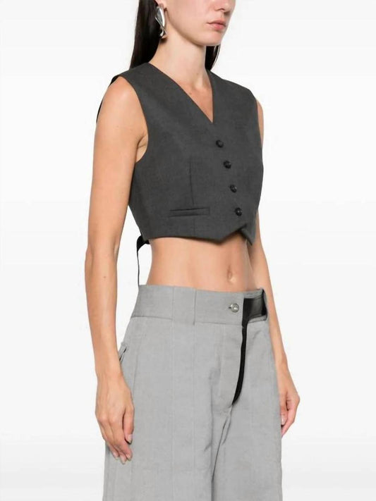 Adesso Cropped Stretch Wool Waistcoat In Grey