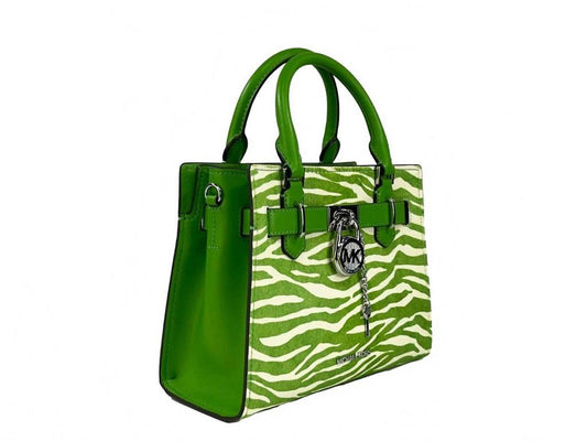 Women's Hamilton Leather Zebra Print Satchel Crossbody In Jungle Green