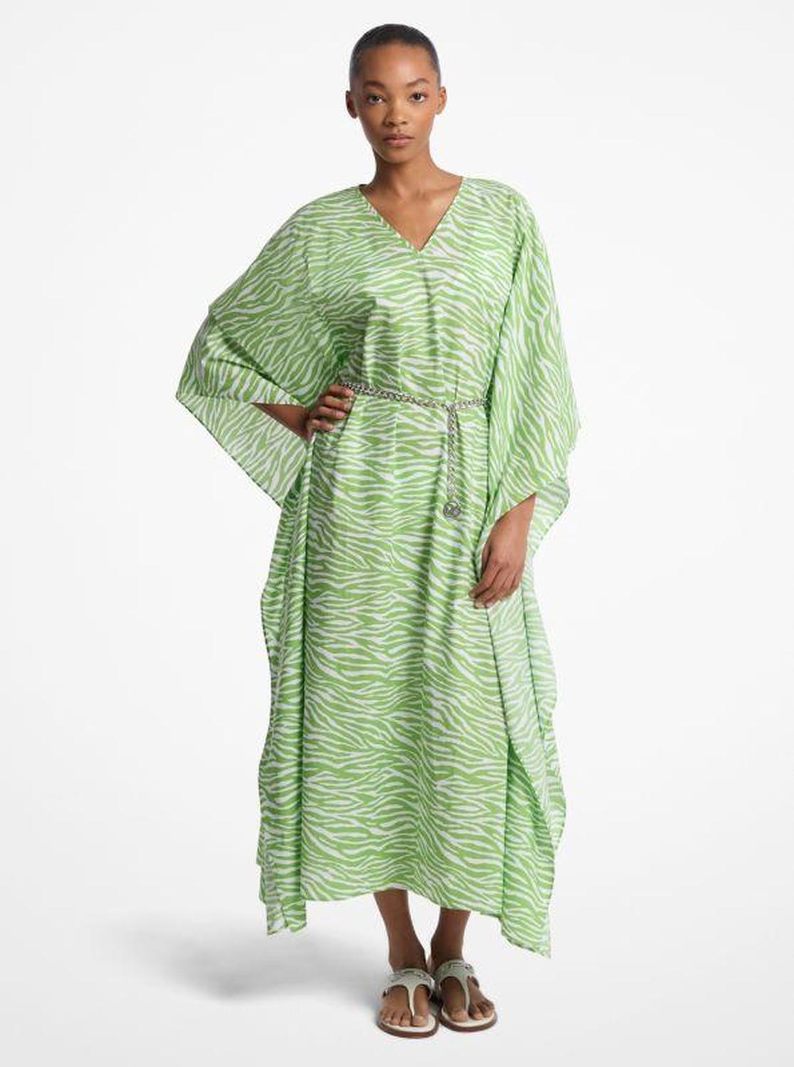 Zebra Print Cotton Belted Caftan