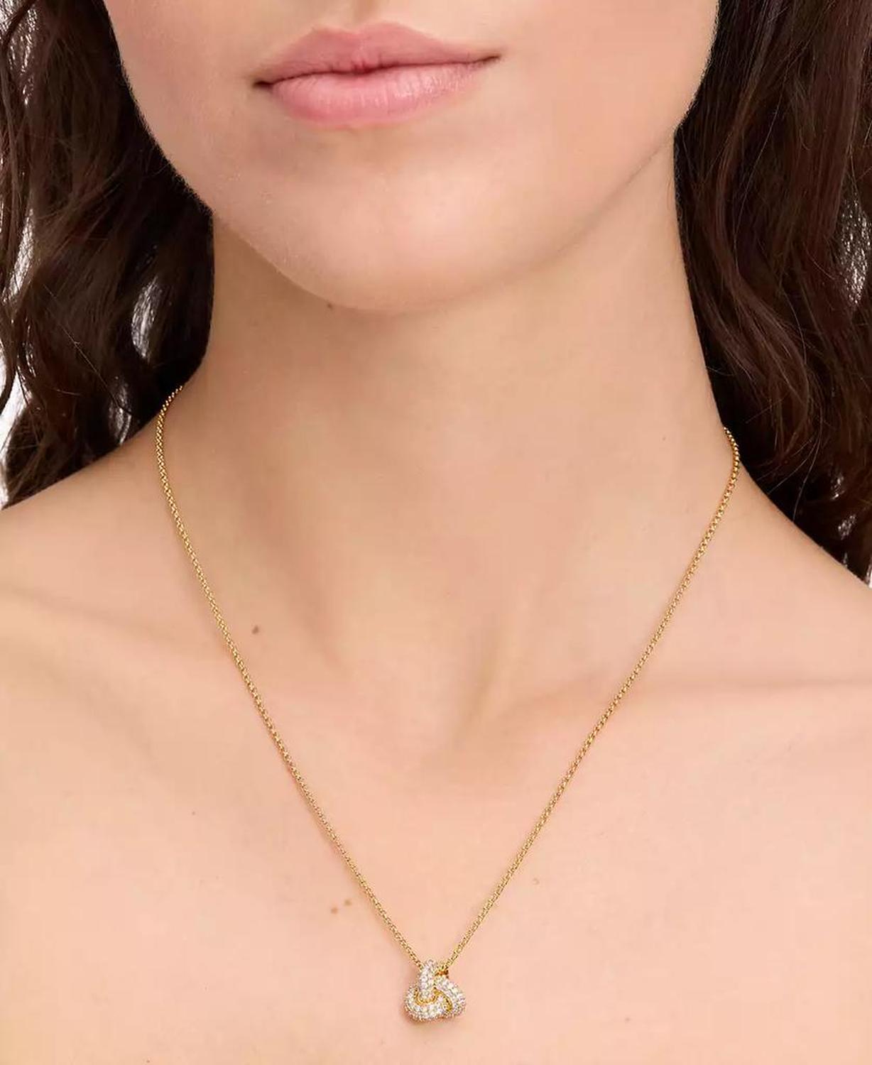 Gold-Tone Pavé Double Knot Pendant Necklace, 16" + 3" extender