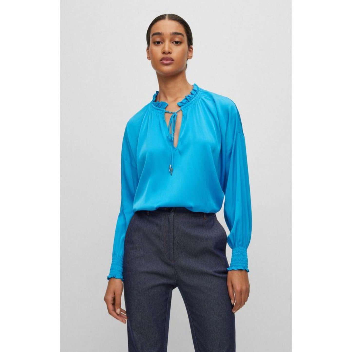 Relaxed-fit blouse in stretch silk with tie front