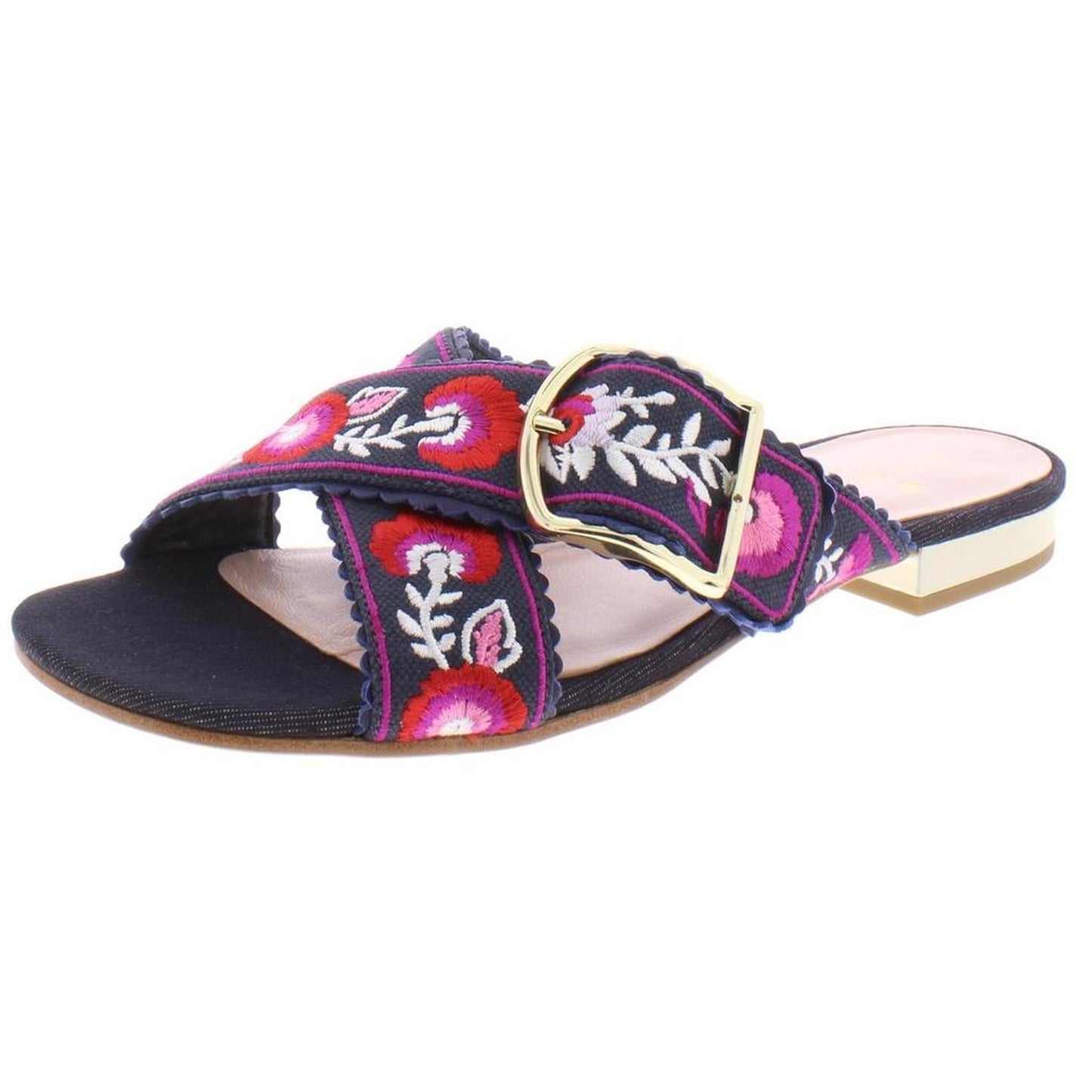 Faris Womens Embroidered Slide Flats