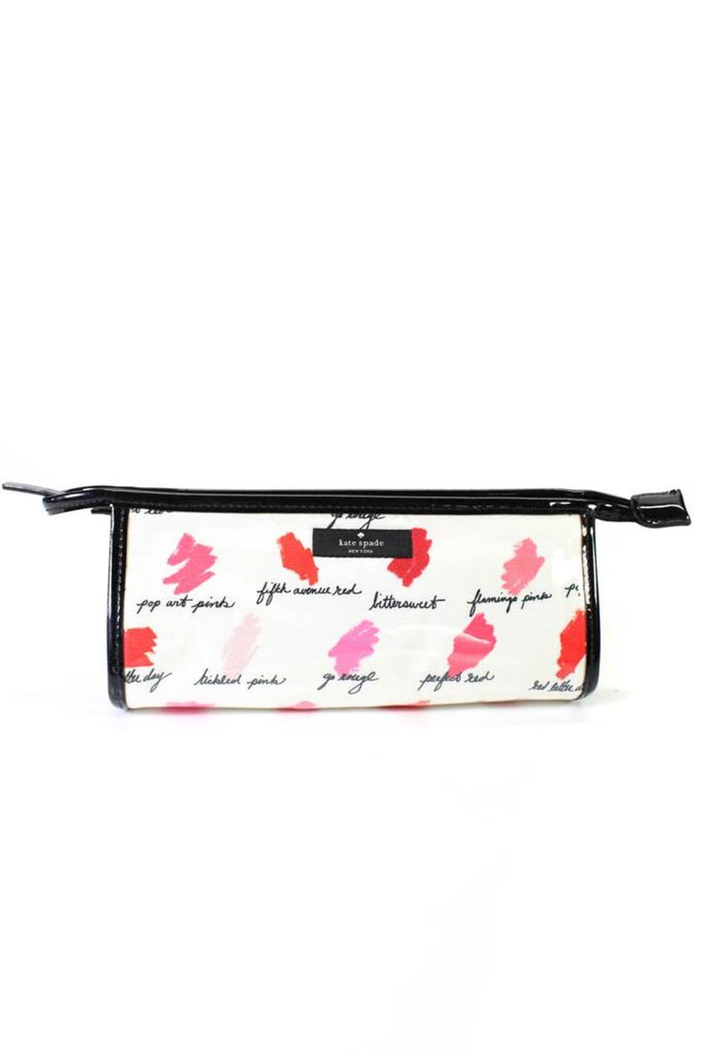 Kate Spade New York Womens Clear Fabric Zippered Pouch Wallet White Pink Black