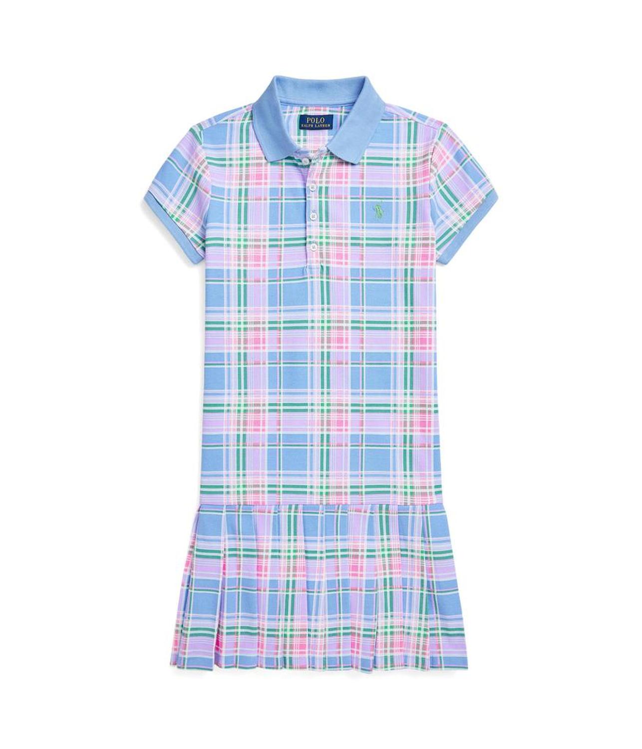 Plaid Cotton Mesh Polo Dress (Big Kid)