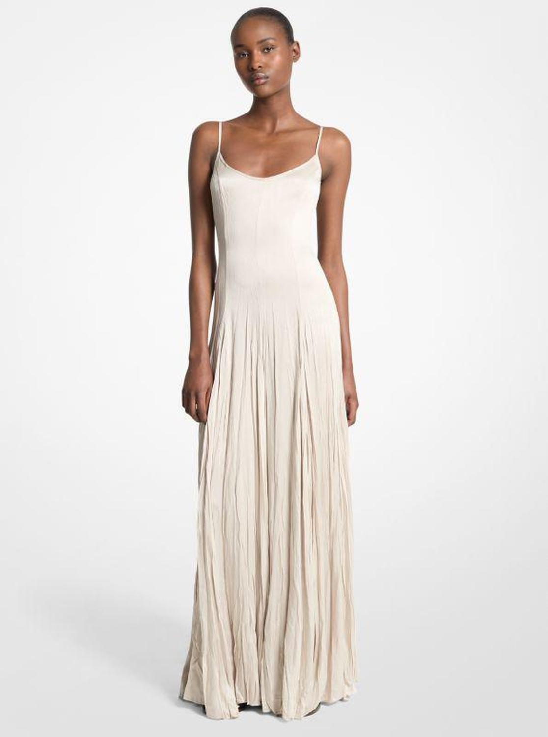Crushed Techno Charmeuse Maxi Slip Dress