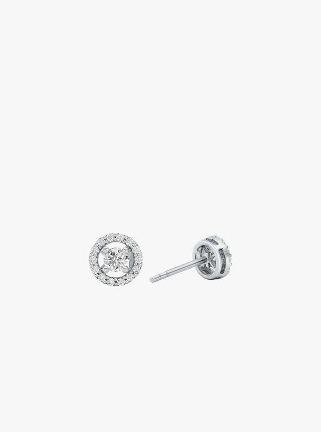 Precious Metal-Plated Sterling Silver Pavé Halo Stud Earrings