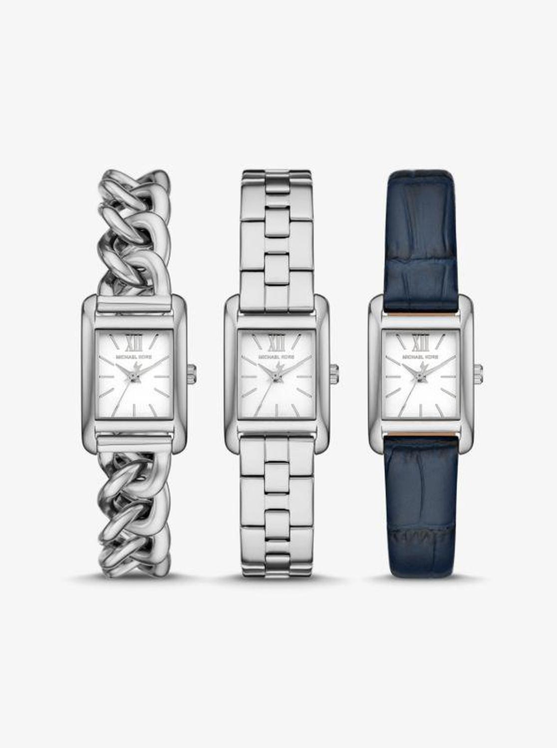 Petite Monroe Silver-Tone and Crocodile-Embossed Leather Watch Strap S