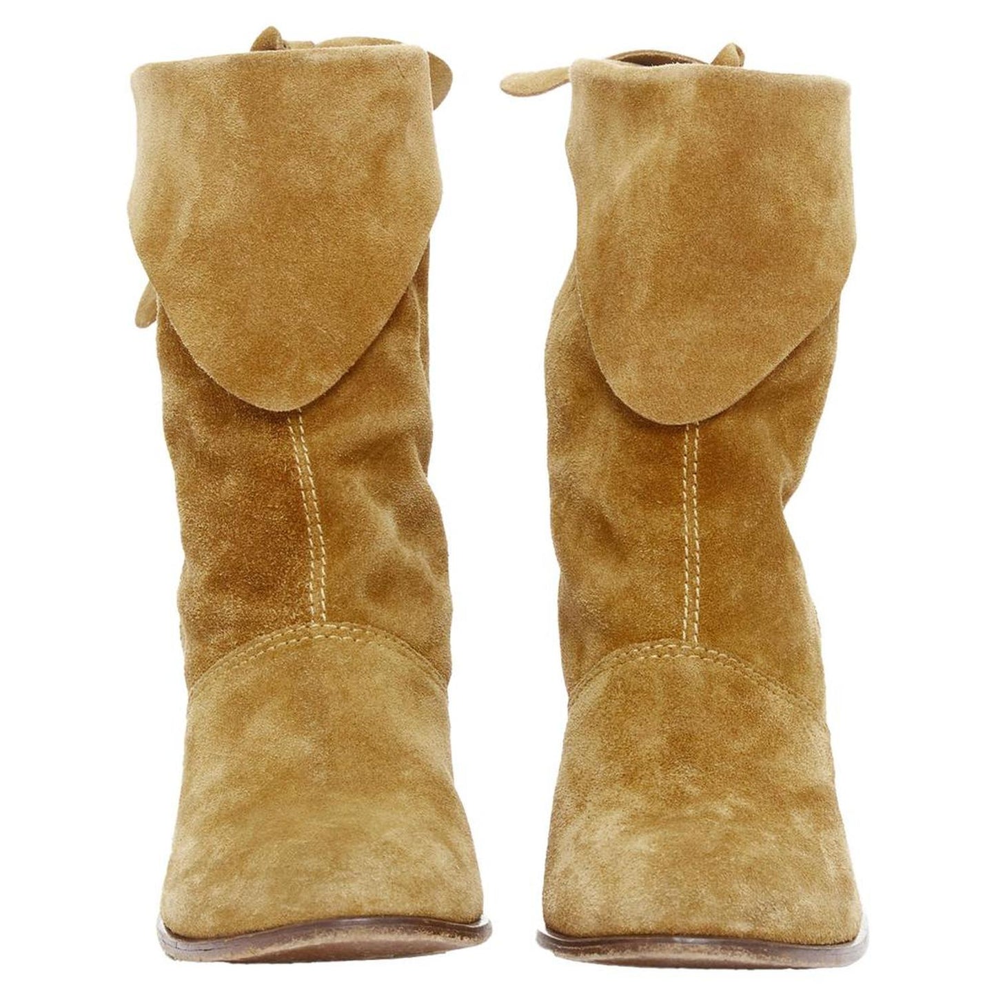 tan suede bow slouchy western boots