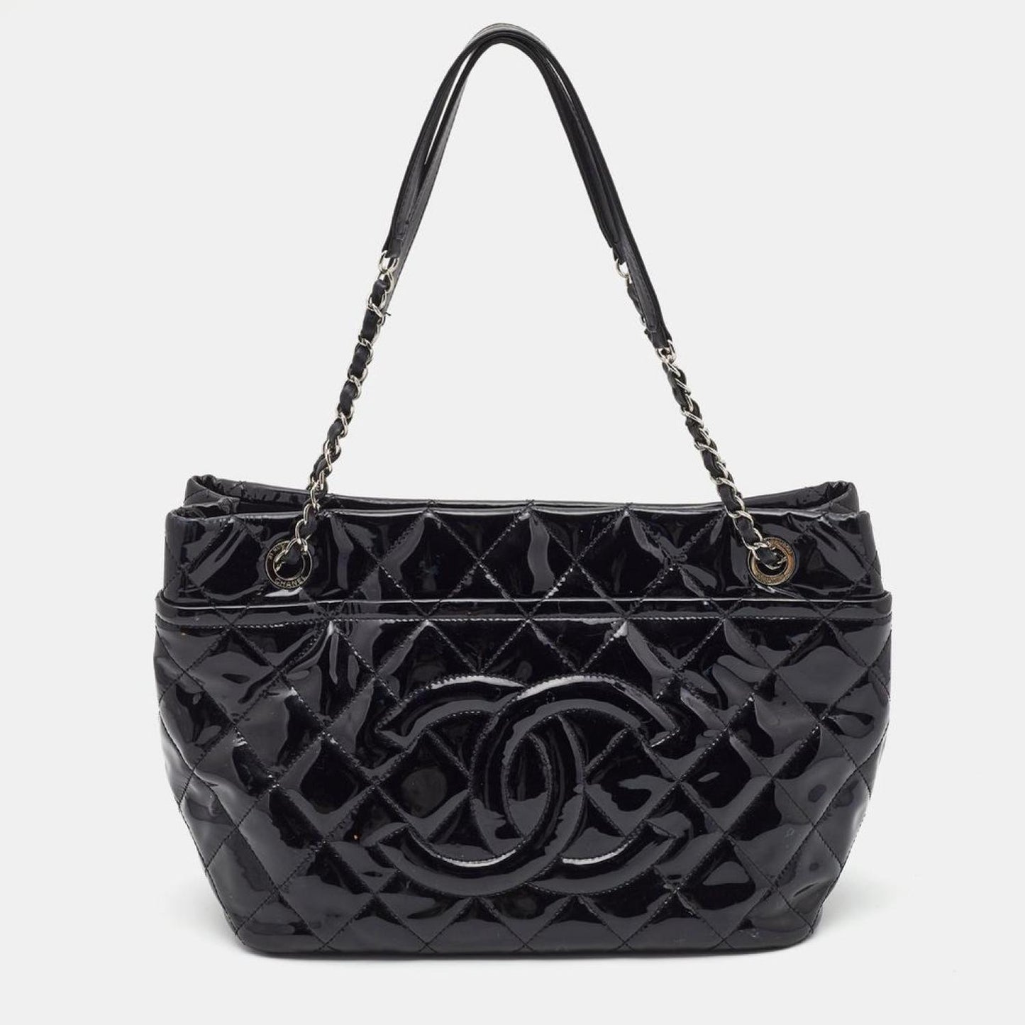 Chanel Quilted Patent Leather Cc Timeless Tote