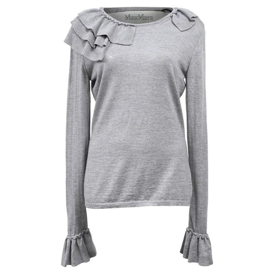 Ruffled Long Sleeve Top in Grey Wool