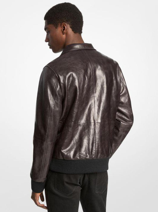 Distressed Leather Harrington Jacket