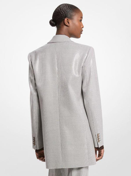Hand-Embroidered Sequin Dogtooth Stretch Wool Boyfriend Blazer