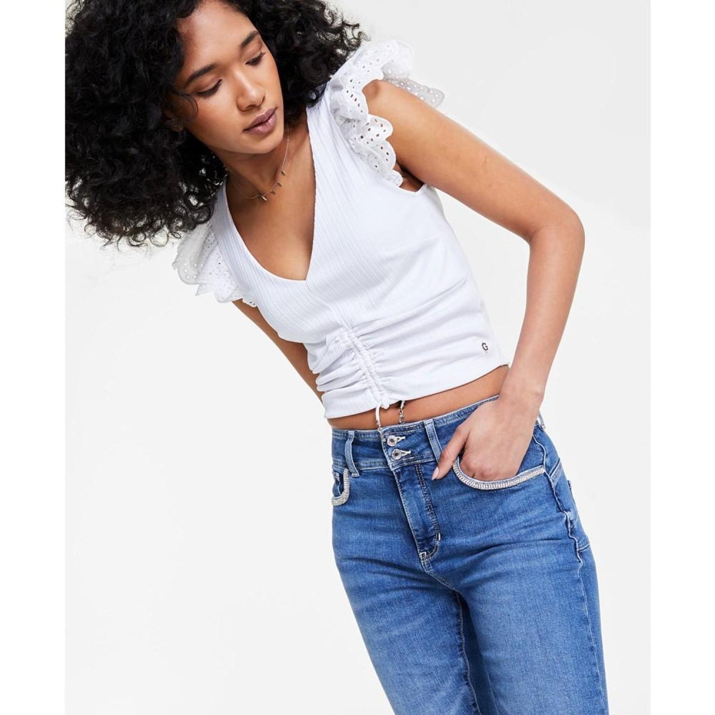 Women's Rhinestone Trimmed Skinny Ankle Jeans