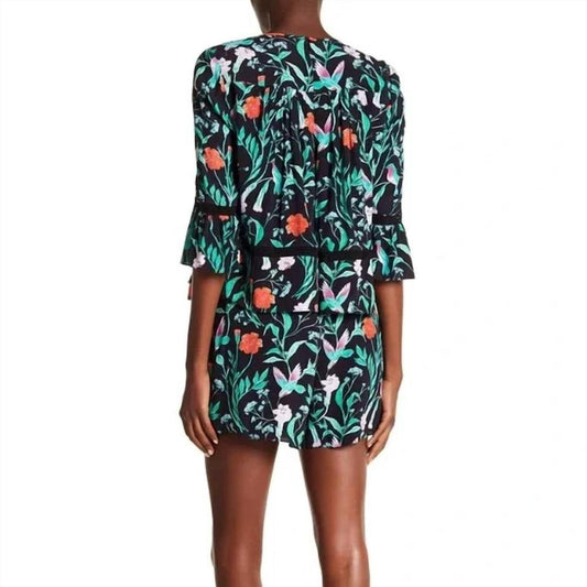 Jardin Crepe Floral Bell Sleeve Romper In Green