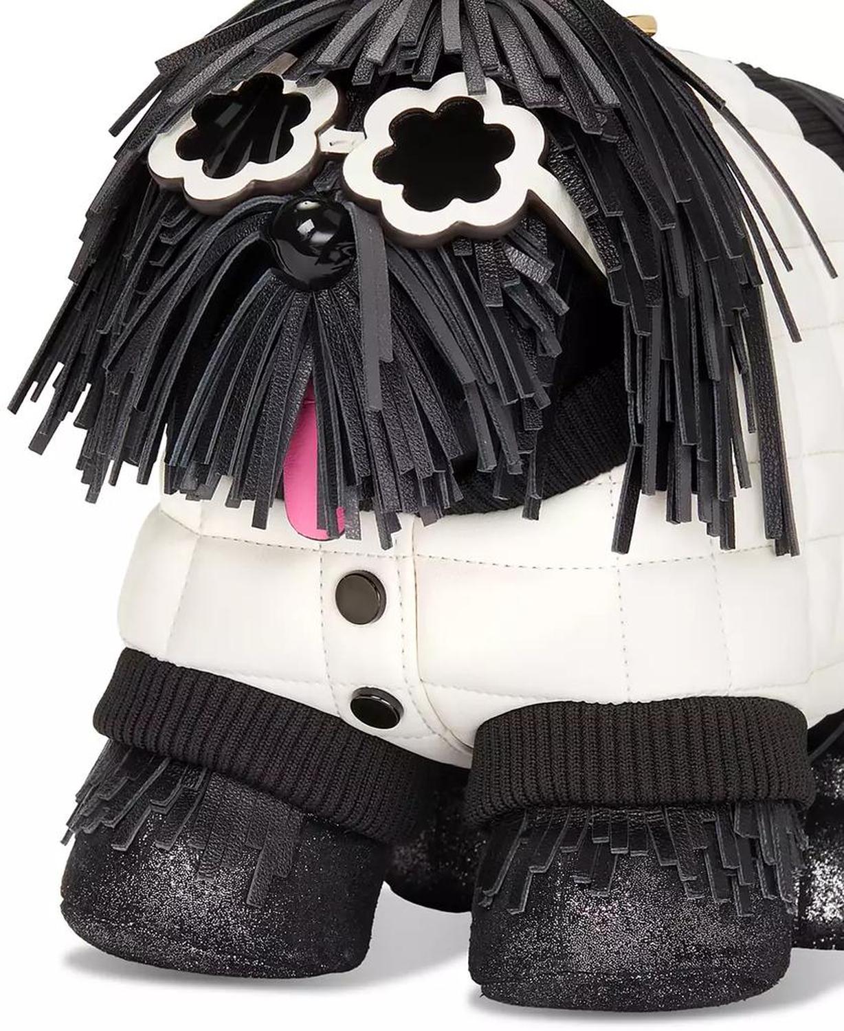 Shaggy Fabric & Fringed Leather Small 3D Dog Crossbody