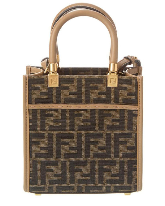 FENDI Sunshine Mini FF Jacquard & Leather Tote