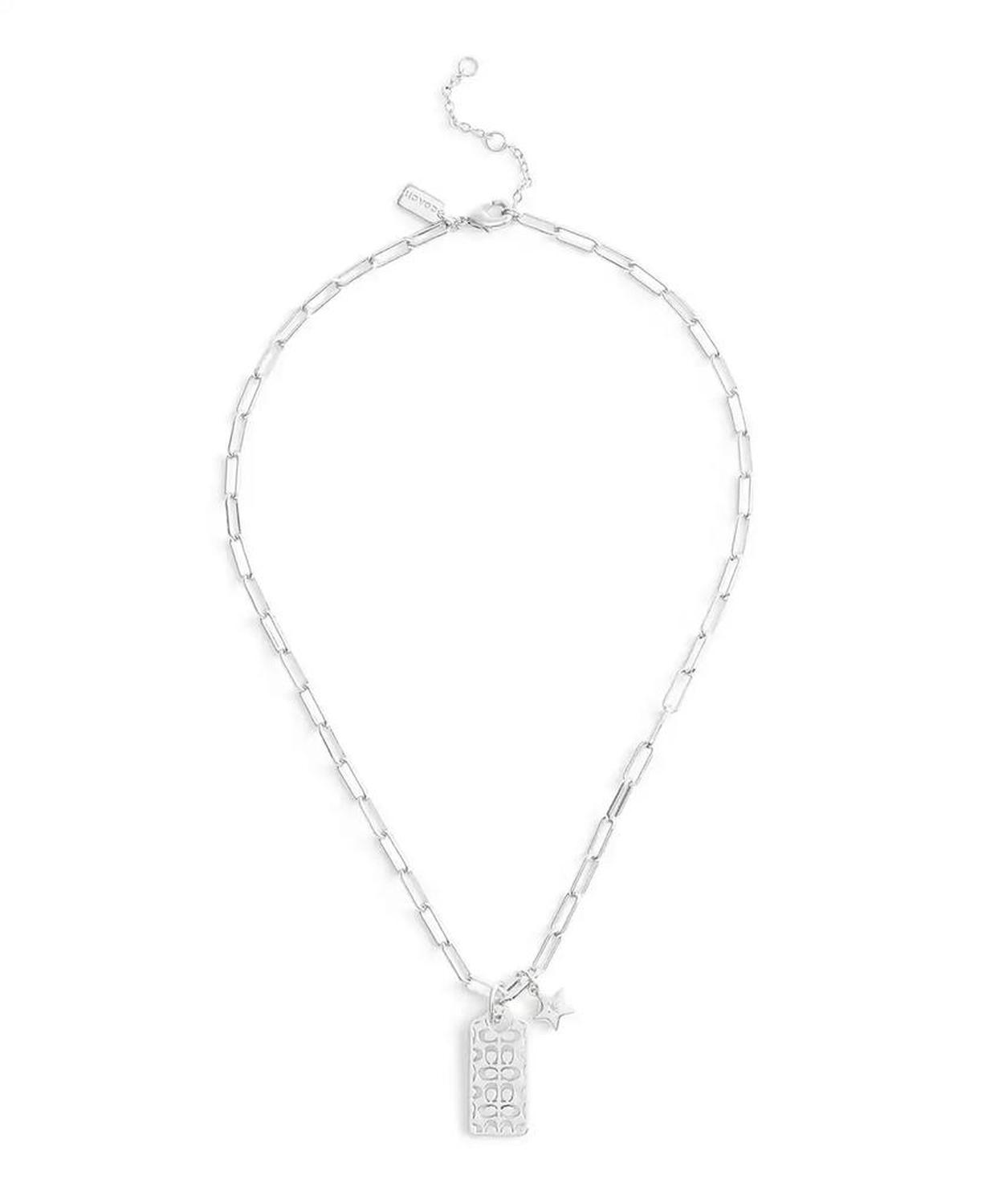 Rhodium Plated Hangtag Pendant Necklace