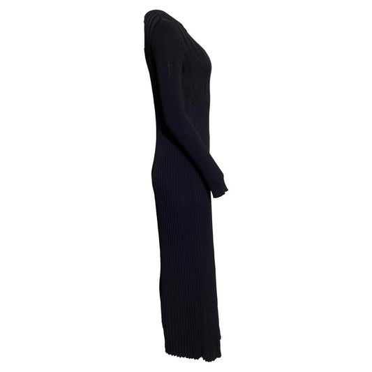 Long Knit Dress in Navy Blue Viscose