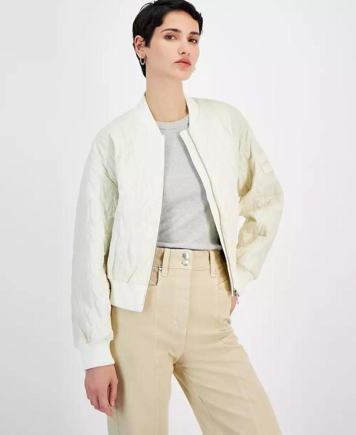 Women's Solid-Color Quilted Bomber Jacket