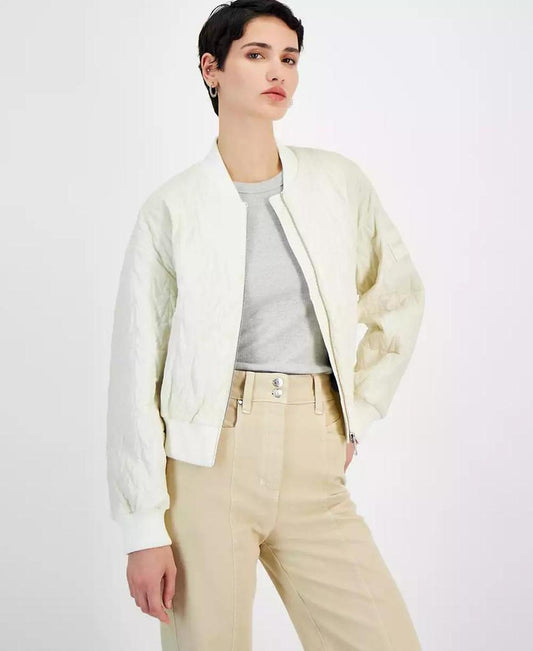 Women's Solid-Color Quilted Bomber Jacket