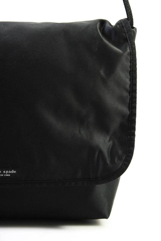 Kate Spade New York Womens Single Strap Flap Nylon Crossbody Handbag Black