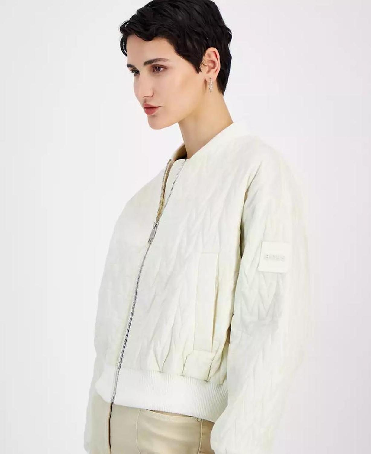 Women's Solid-Color Quilted Bomber Jacket