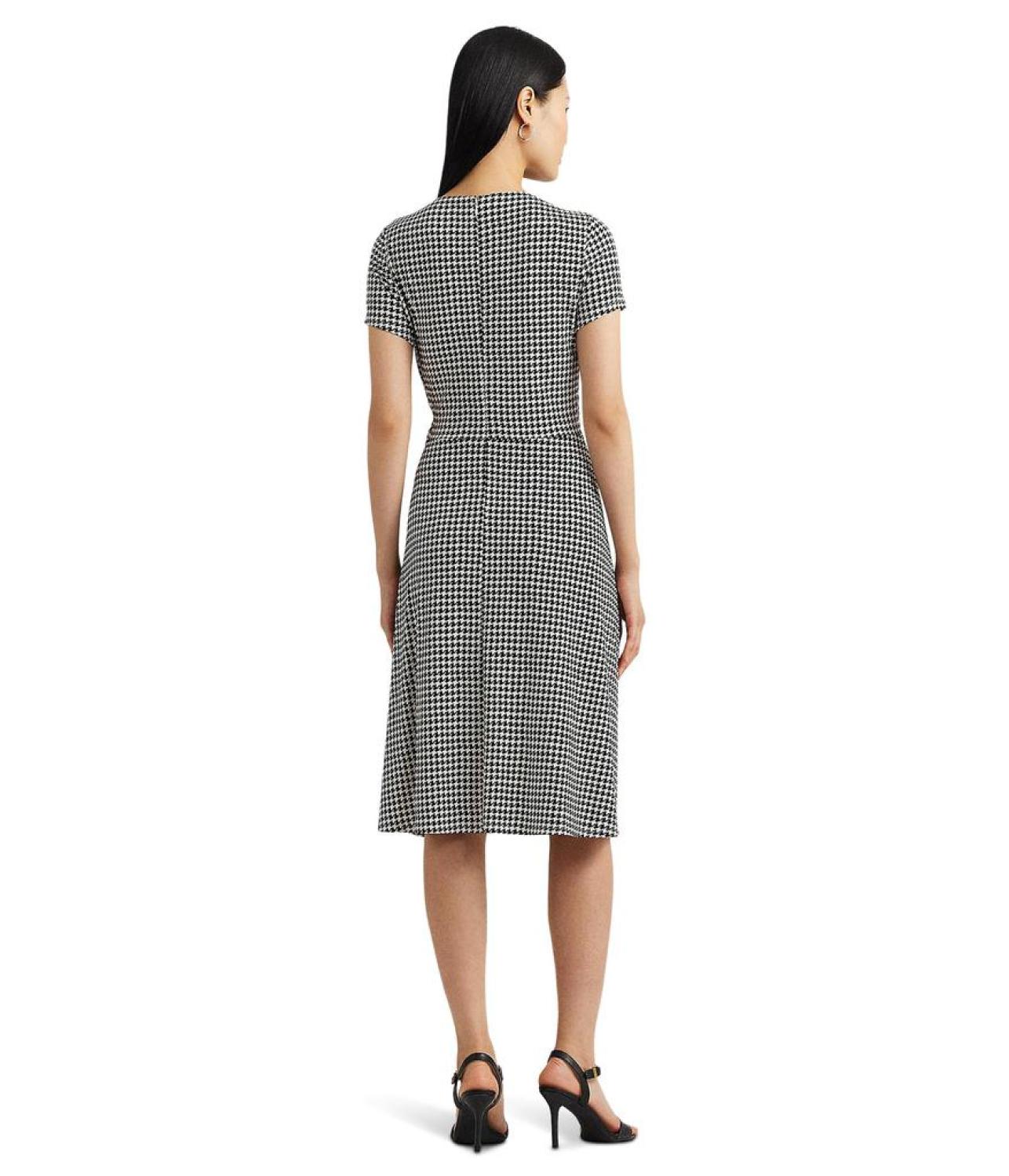 Houndstooth Jersey Surplice Dress