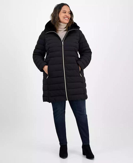 Plus Size Faux-Fur-Trim Hooded Puffer Coat