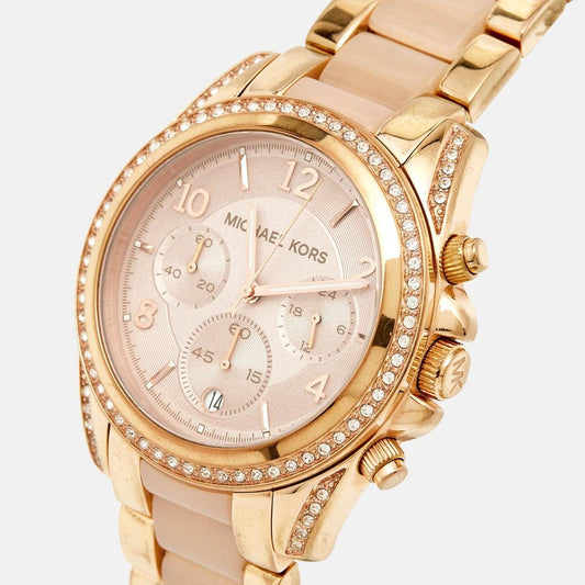 Michael Kors Champagne Gold Plated Stainless Steel Acetate Blair Mk5943 Women's Wristwatch 38 Mm