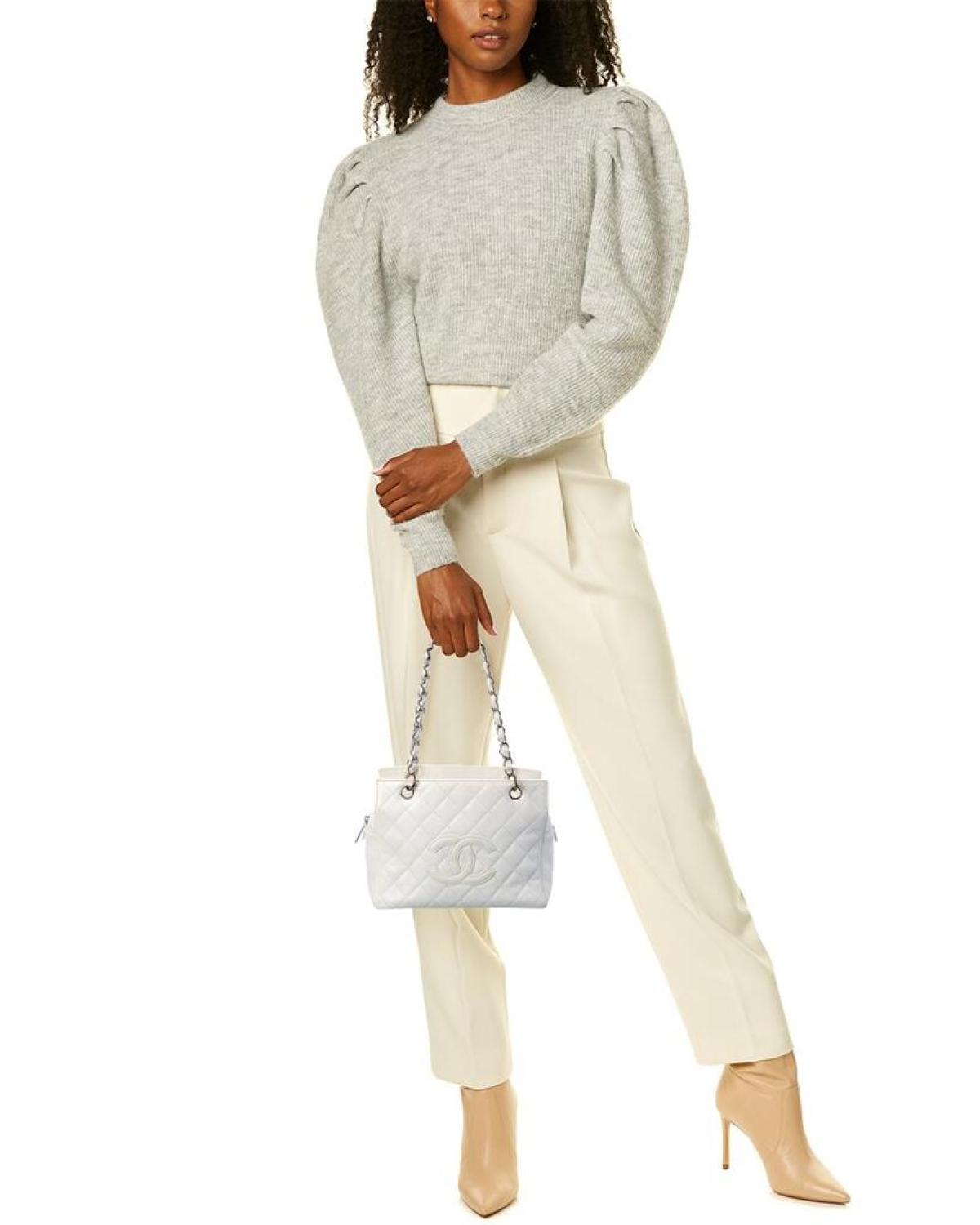 Chanel White Quilted Caviar Leather Petite Timeless Tote (Authentic Pre-Owned)