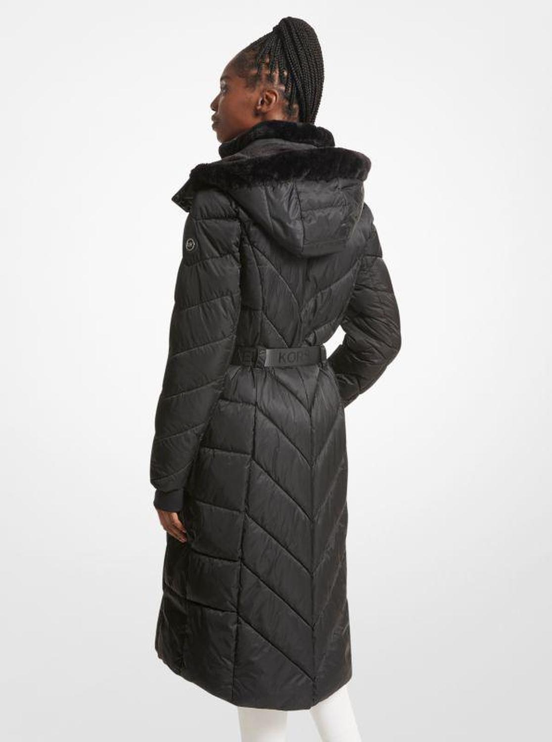 Faux Fur Trim Belted Puffer Coat