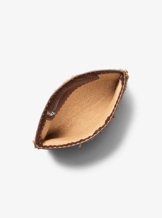 Sorrento Hand-Stitched Fringe and Leather Foldover Clutch