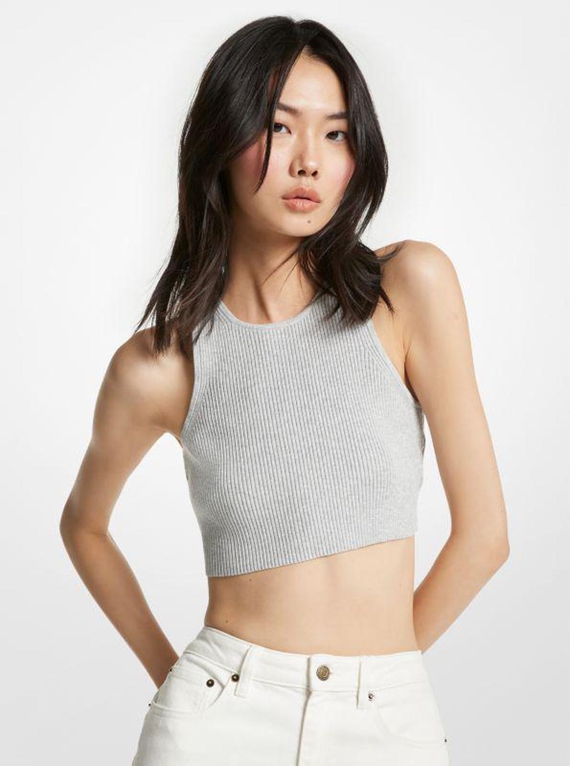 Ribbed Stretch Viscose Cropped Tank Top