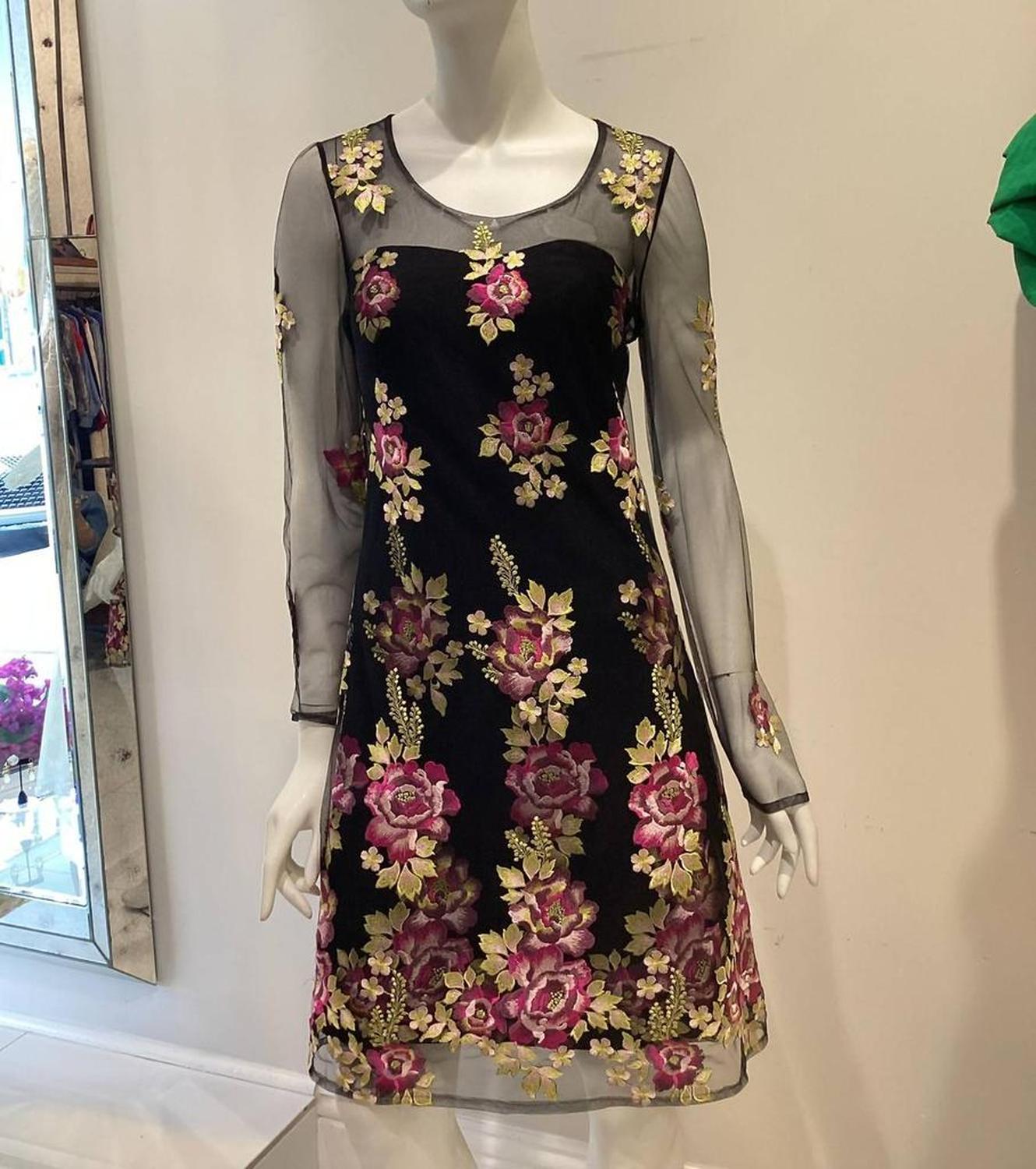 Embroidered Flower Dress In Black