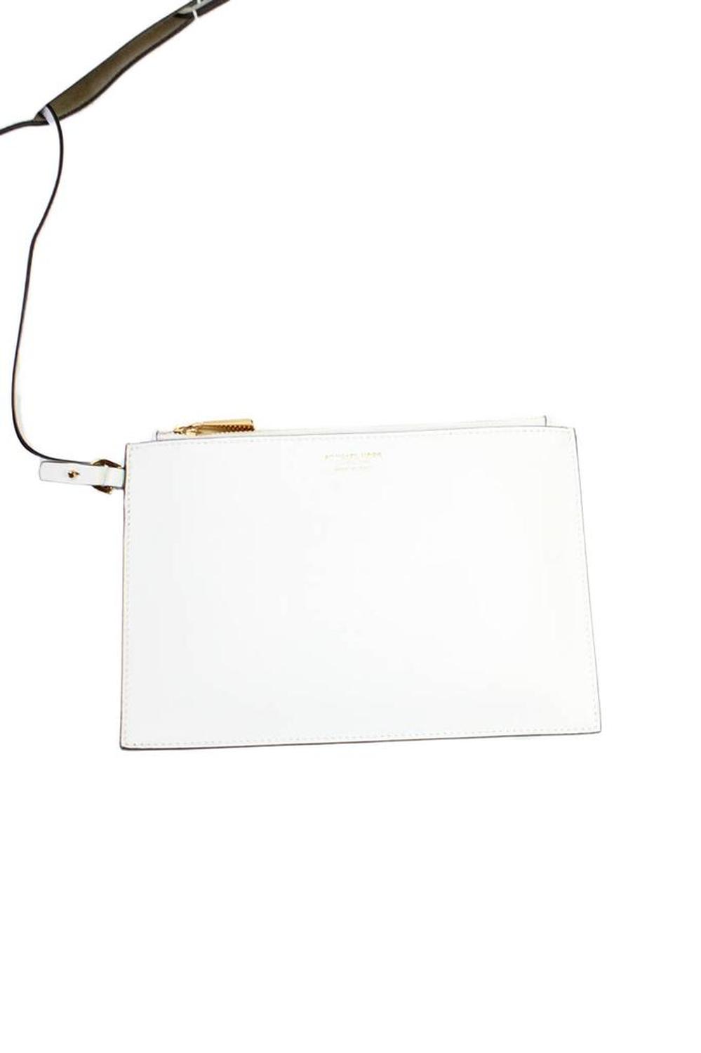 Michael Kors Collection Ursula Womens Leather Gold Tone Magnet Shoulder Handbag White