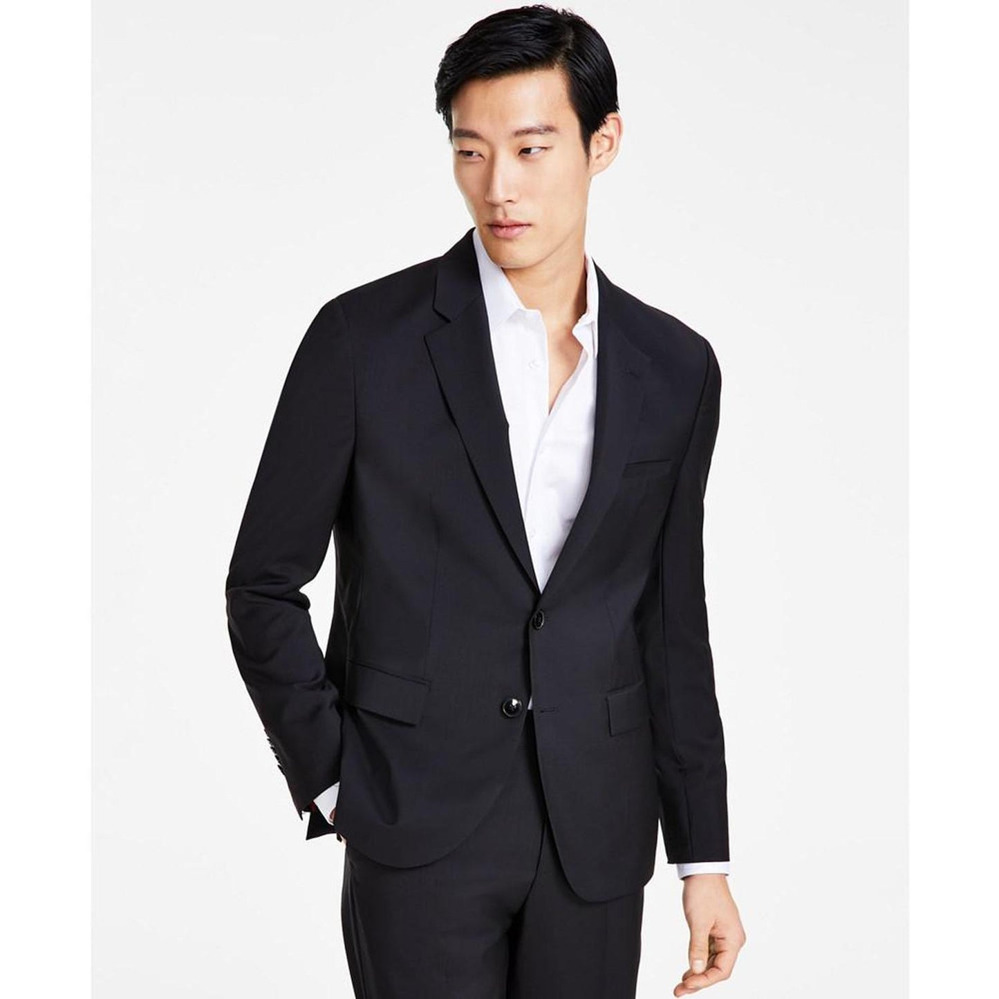 Boss Men's Modern Fit Black Wool Suit Jacket