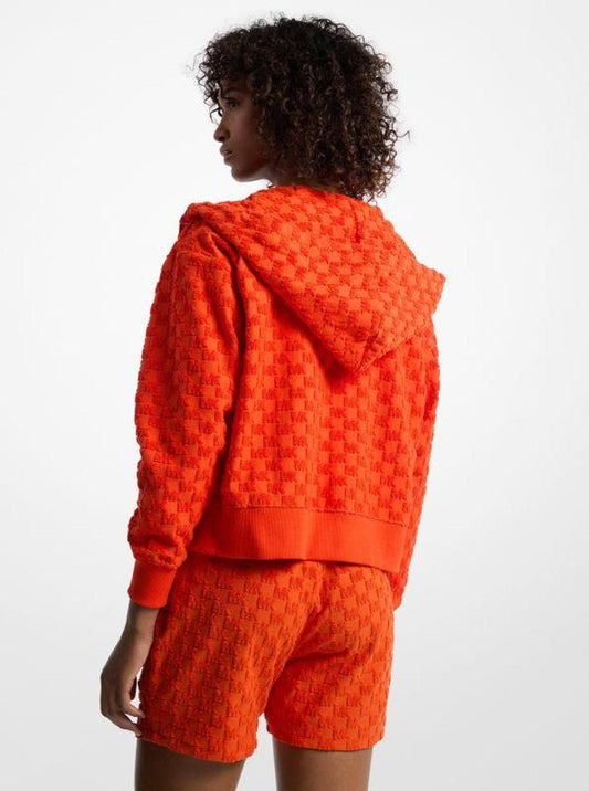 Logo Jacquard Terry Cropped Zip-Up Hoodie