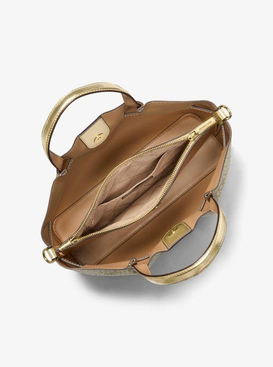 Carson Medium Metallic Signature Logo Satchel