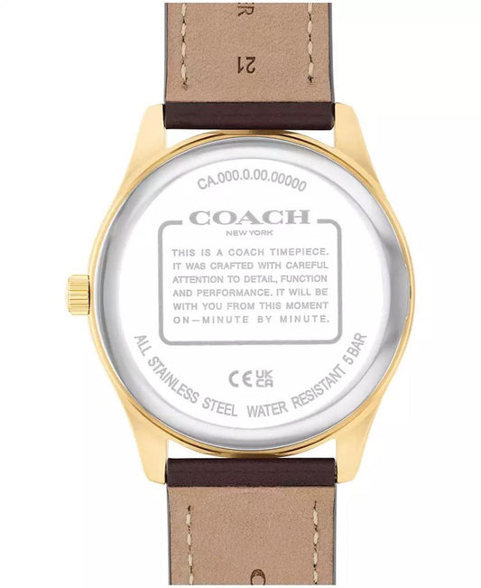 Women's Oliver Brown Leather Calfskin Strap Watch, 41mm