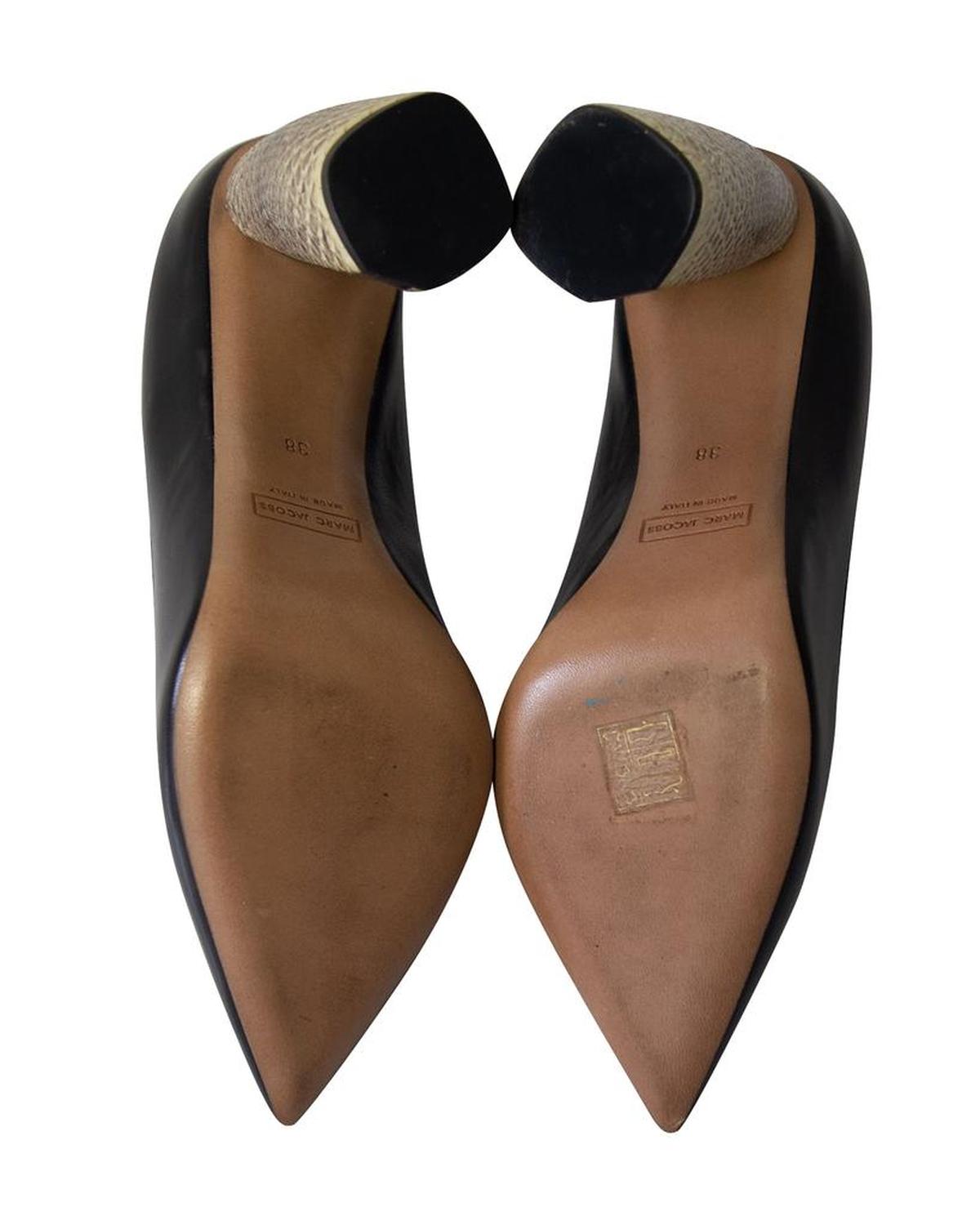 Marc Jacobs Print Block Heel Pointed Court Shoes in Black Leather