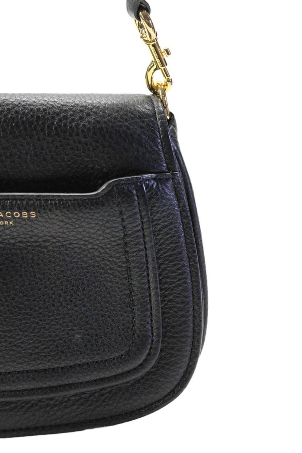 Marc Jacobs Womens Leather Foldover Magnetic Closure Shoulder Bag Black