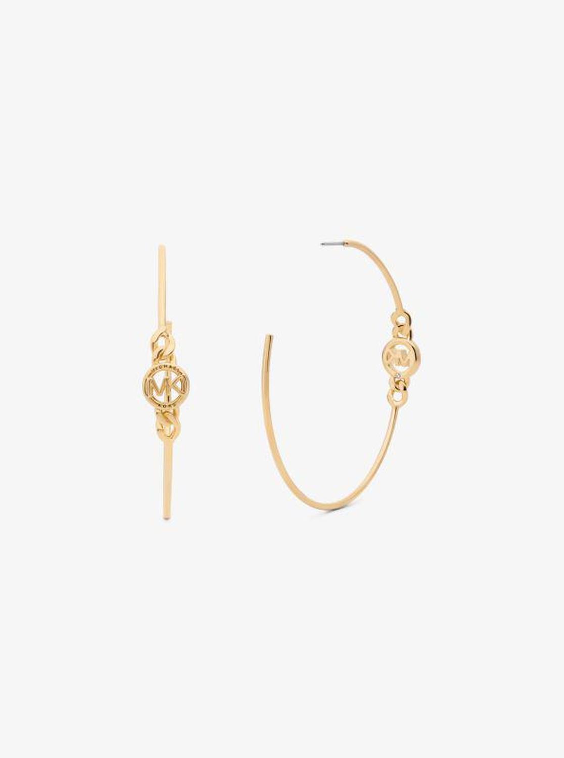 Precious Metal-Plated Brass Curb Chain Logo Hoop Earrings