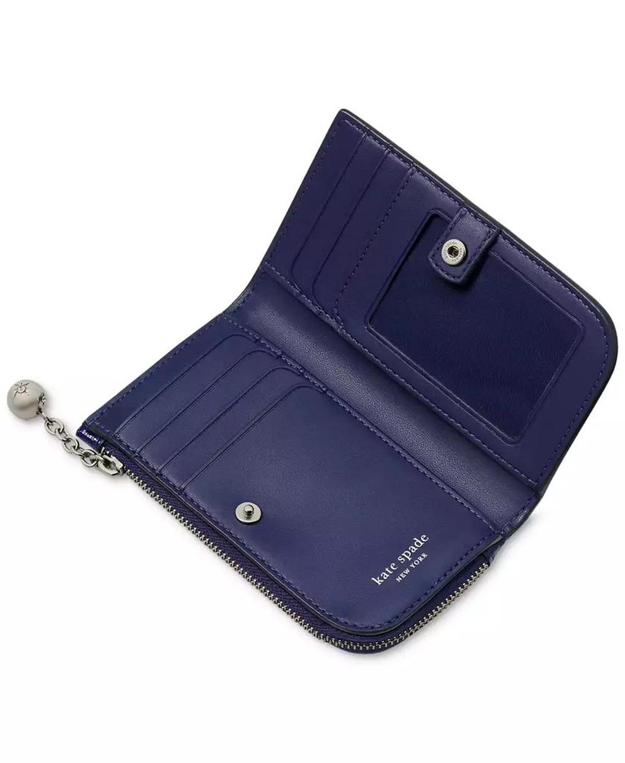 Devin Embellished Small Slim Bifold Saffiano Leather Wallet