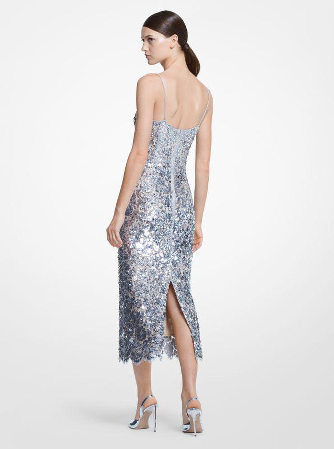 Hand-Embroidered Floral Paillette Lace Sheath Dress